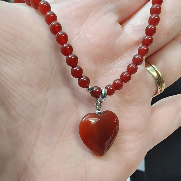 Vintage Genuine Carnelian Beaded Puffy Heart Necklace 17" - Picture 10 of 12